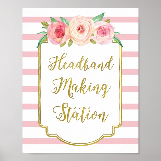 Headband Skapar Station Sign Rosa Blommigt Rand Poster (Framsidan)