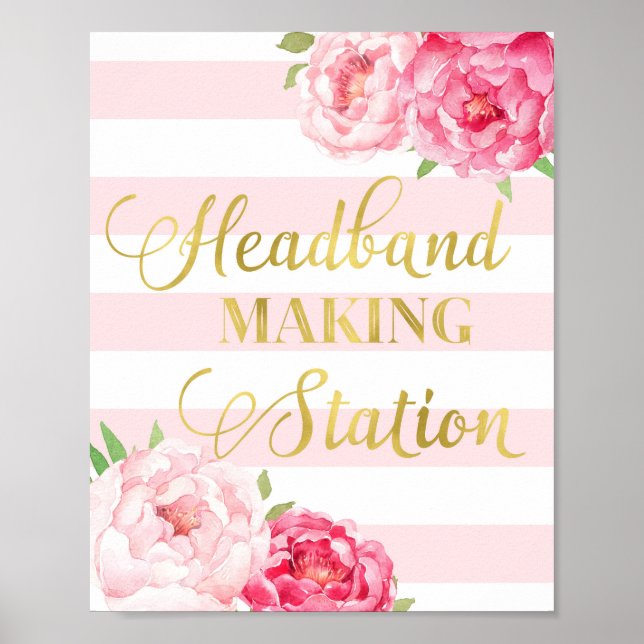Headband Skapar Station Sign Rosa Blommigt Rand Poster (Framsidan)