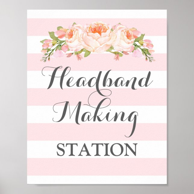 Headband Skapar Station Sign Rosa Flowers Rand Poster (Framsidan)