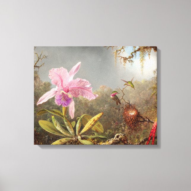 HEADE Cattleya Orchid och Three Humminbird (1871) Canvastryck (Framsida)