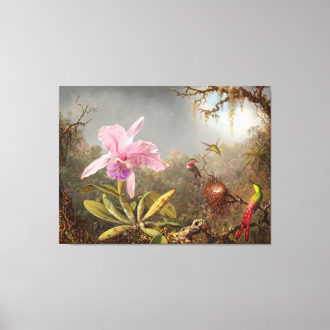 HEADE Cattleya Orchid och Three Humminbird (1871) Canvastryck (Framsida)