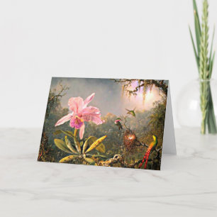 Heade - Cattleya Orchid och tre Hummingbird Kort