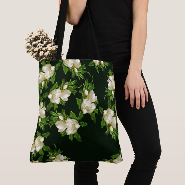 Heade Giant Magnolia Flower Blommar Tote Bag Tygkasse (Närbild)