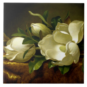 Heade Magnolia Flowers Guld Velvet Ceramic Tile Kakelplatta
