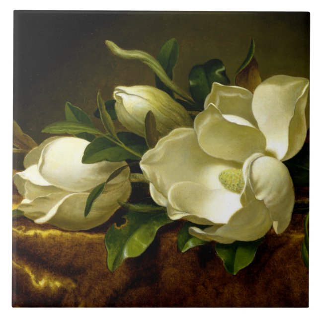 Heade Magnolia Flowers Guld Velvet Ceramic Tile Kakelplatta (Framsidan)