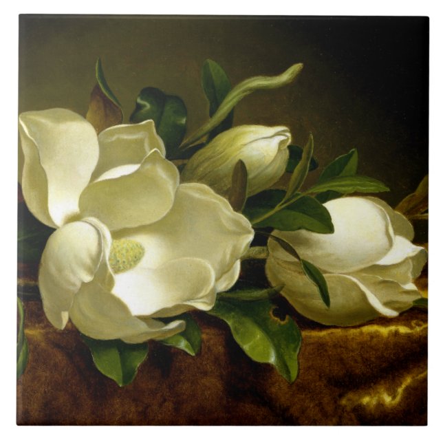 Heade Magnolia Flowers Guld Velvet Ceramic Tile Kakelplatta (Framsidan)