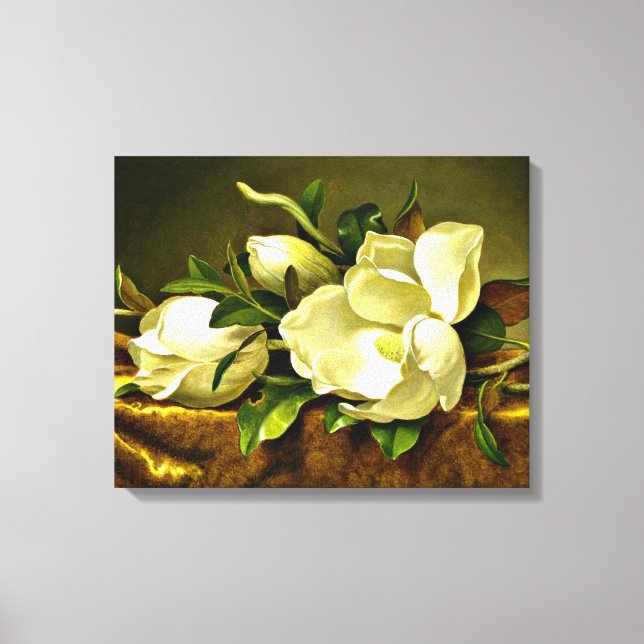Heade - Magnolias på Guld Velvet Trasa Canvastryck (Framsida)