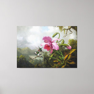 HEADE Orchid och Hummingbird nära berget Sjö Canvastryck