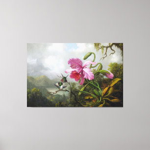 HEADE Orchid och Hummingbird nära berget Sjö Canvastryck
