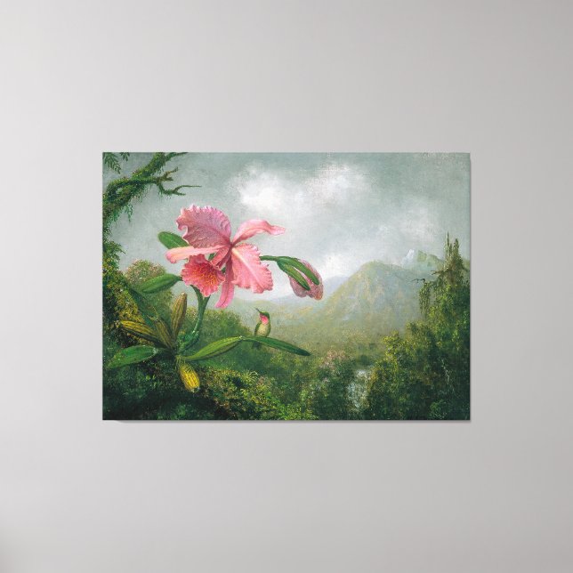 HEADE Orchid och Hummingbird nära Waterfall 1902 Canvastryck (Framsida)
