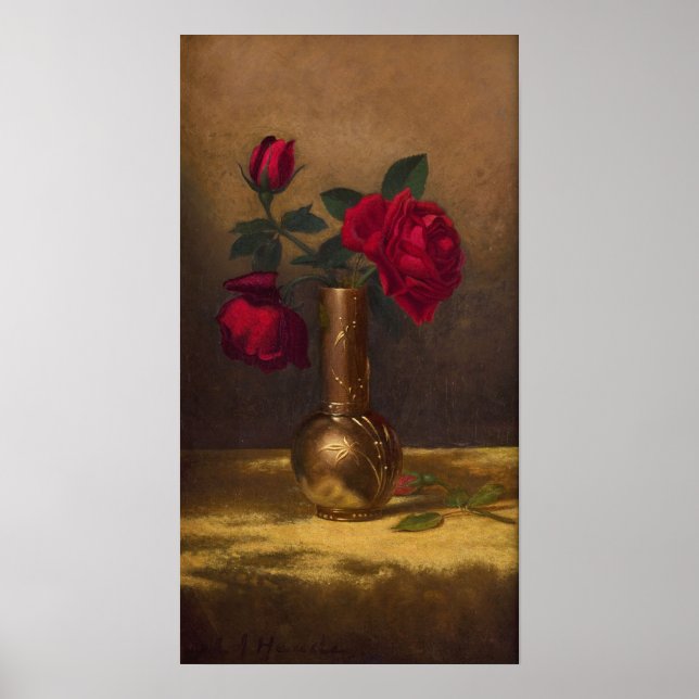 Heade - Röd ros i ett japanskt Vas vid Guld Trasa Poster (Framsidan)