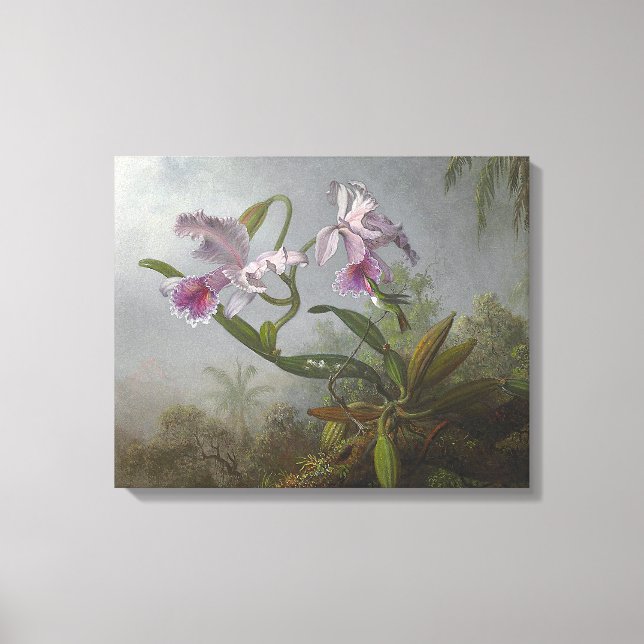 HEADE - Rosa Orchids and Hummingbird on a Twig - Canvastryck (Framsida)