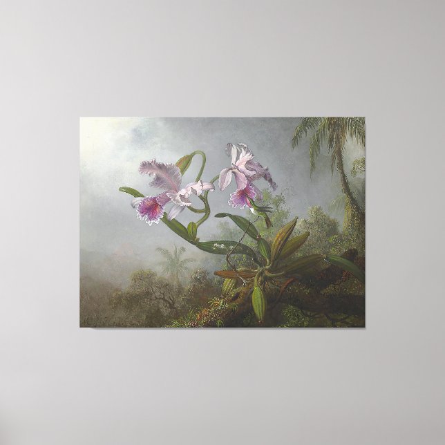 HEADE - Rosa Orchids and Hummingbird on a Twig - Canvastryck (Framsida)