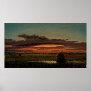 Heade - Solnedgång över Marshes 1890 Poster