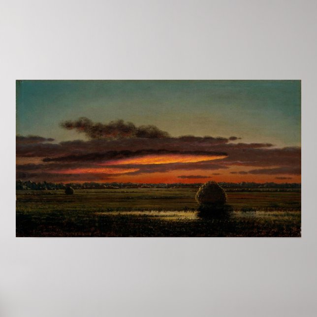 Heade - Solnedgång över marsklandet 1890 Poster (Framsidan)