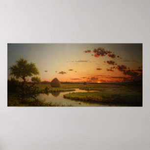 Heade - Solnedgång på Marshes 1867 Poster