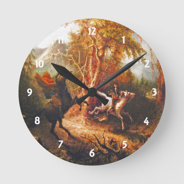 Headless Horseman Aktiv Ichabod Crane Clock Rund Klocka (Framsida)