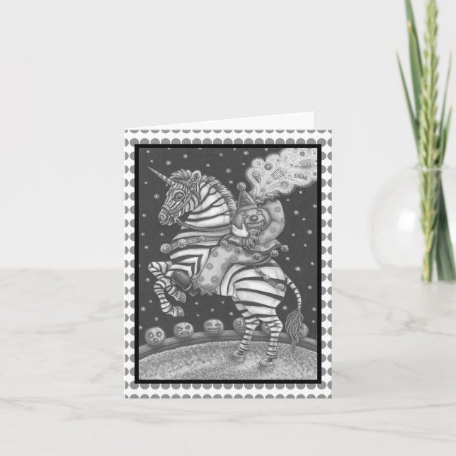 HEADLESS HORSEMAN CLOWN, ZEBRA HÄLSNING NOTE CARD KORT (Framsida)