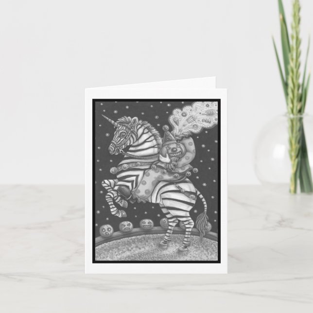HEADLESS HORSEMAN CLOWN, ZEBRA HÄLSNING NOTE CARD KORT (Framsida)
