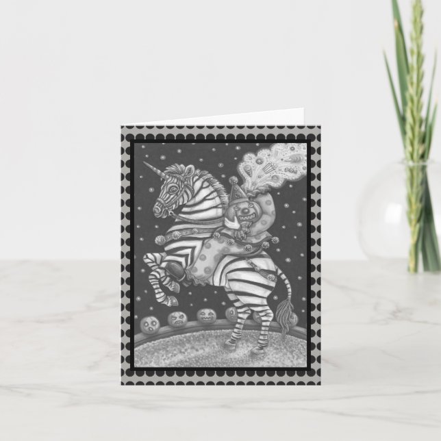 HEADLESS HORSEMAN CLOWN, ZEBRA HÄLSNING NOTE CARD KORT (Framsida)
