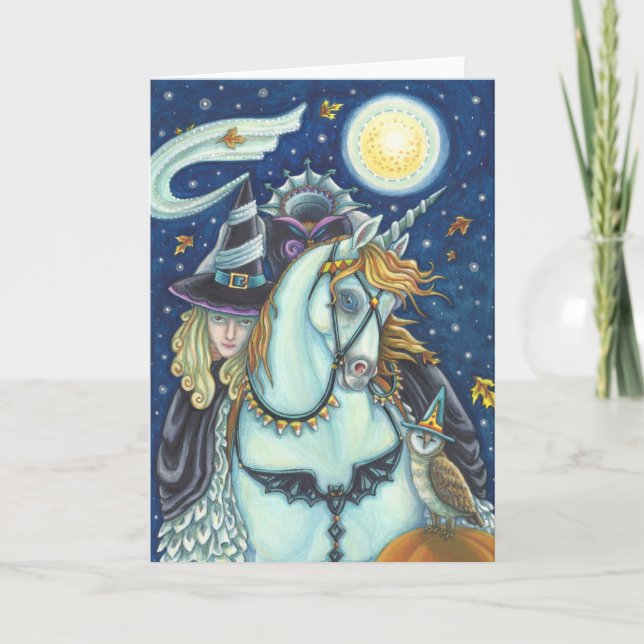 HEADLESS HORSEMAN GOTH WITCH, UNICORN & UGGLA Blan Kort (Framsida)