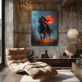 Headless Horseman Halloween med Glowing Pumpkin Poster