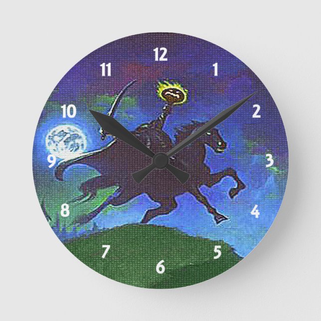 Headless Horseman i Blue Light Wall Clock Rund Klocka (Framsida)