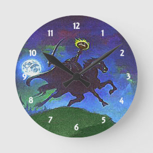 Headless Horseman i Blue Light Wall Clock Rund Klocka