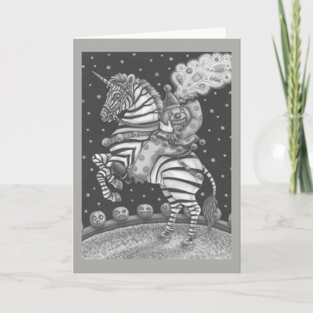 HEADLESS HORSEMAN KLOWN PÅ ZEBRA GREETING CARD Blk Kort (Framsida)