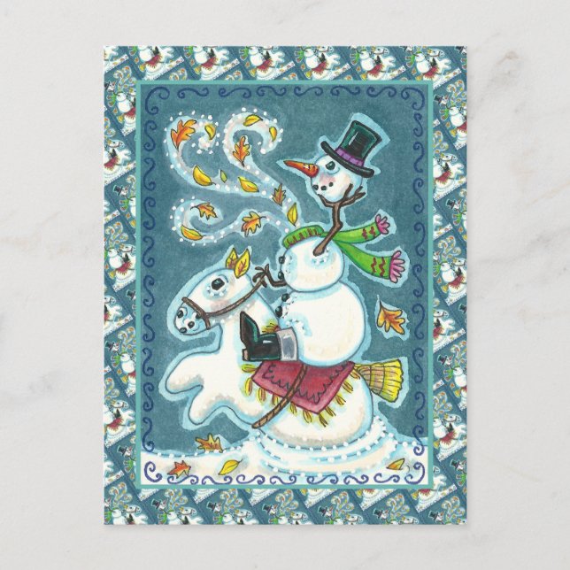 HEADLESS HORSEMAN SNÖGUBBE, JULAFTON HALLOWEEN HUM HELG VYKORT (Framsida)