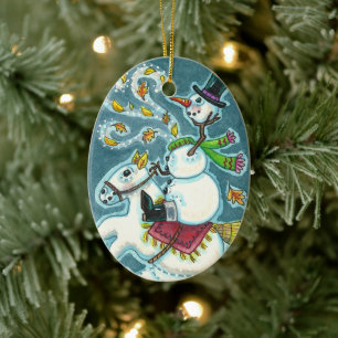 HEADLESS HORSEMAN SNÖGUBBE, JULAFTON HALLOWEEN HUM JULGRANSPRYDNAD KERAMIK