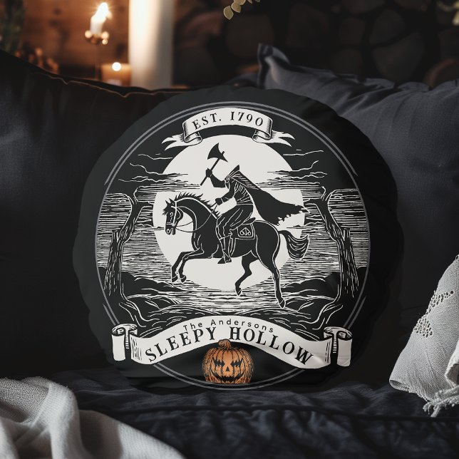 Headless Horseman Sömnig Hollow Halloween Rund Kudde (Skapare uppladdad)