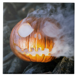 Headless Horsemans Jack-o-Lantern Head a Flame Kakelplatta
