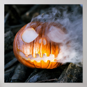 Headless Horsemans Jack-o-Lantern Head a Flame Poster