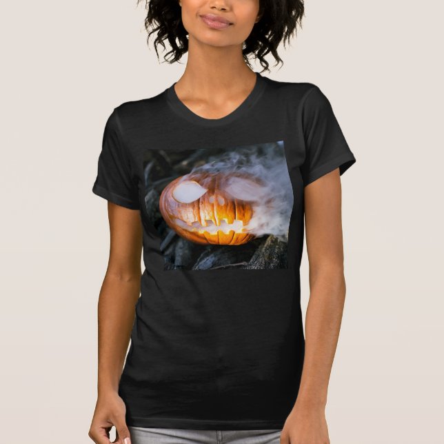 Headless Horsemans Jack-o-Lantern Head a Flame T Shirt (Framsida)