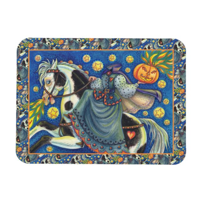 HEADLESS HORSEWOMAN, SIDESADDLE ON HALLOWEEN PINTO MAGNET (Horisontell)