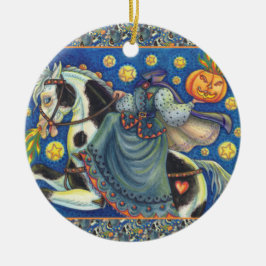 HEADLESS HORSEWOMAN, SIDESADDLE PÅ HALLOWEEN PINTO JULGRANSPRYDNAD KERAMIK