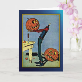 "Headless" Pumpkin Head Man Vintage Halloween Card Kort