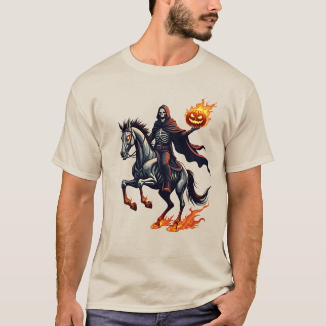 HEADLESS SKELLY HORSEMAN Flaming Reaper Shadow T Shirt (Framsida)