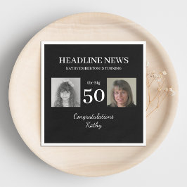Headline News 50 Birthday Black and White Photo Pappersservett