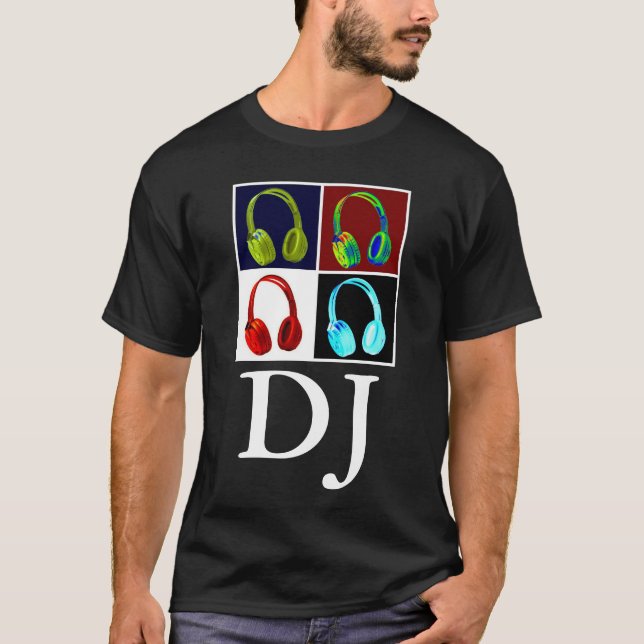 Headphone Pop Art DJ Disk Jockey T Shirt (Framsida)