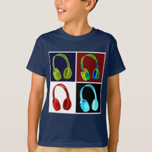 Headphone Pop Art Navy Färg T-Shirt