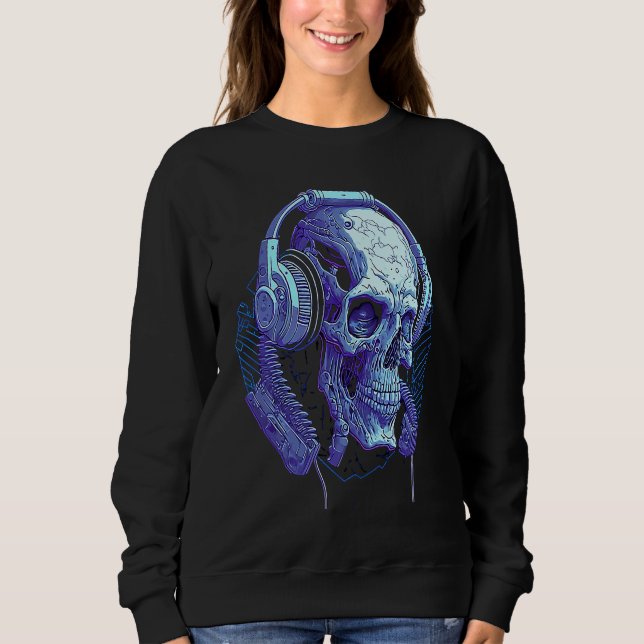 Headphone Skull DJ Halloween Creepy T Shirt (Framsida)