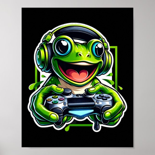 Headphone Video Game Frog Gaming  Poster (Framsidan)