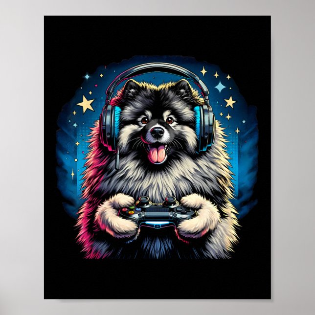 Headphone Video Game Keeshond Dog Gaming  Poster (Framsidan)