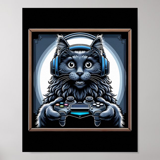 Headphone Video Game Nebelung Cat Gaming  Poster (Framsidan)