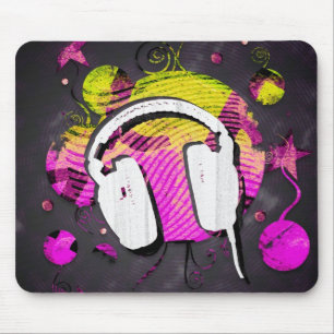 Headphonedesign i rosa- och gultbakgrund musmatta