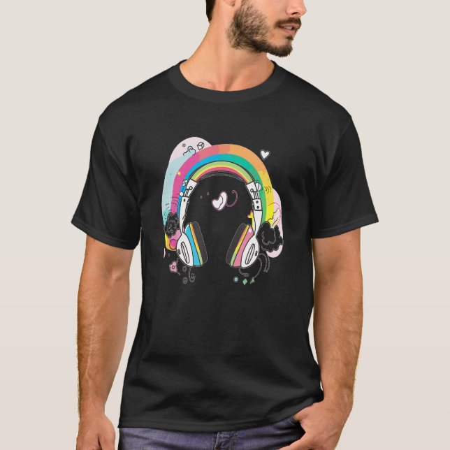 Headphones Dj Music  EDM Festival T Shirt (Framsida)