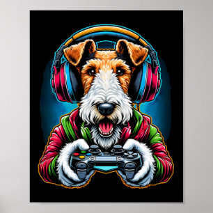 Headset TV-spel Tråd Trävulpterrier Hund Gaming Poster