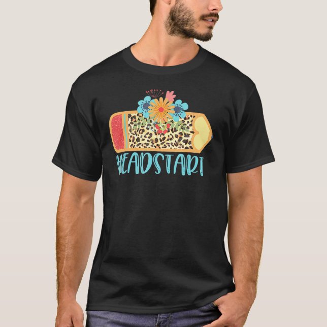 Headstart Pencil Leopard Cheetah Print Teach Kärle T Shirt (Framsida)